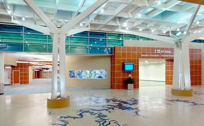 Interior view of Springfield�Branson National Airport terminal near security and gates